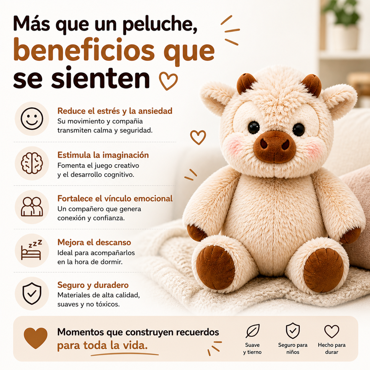 Vaquita Calm™ de SoftBuddy – Peluche Interactivo para Niños